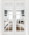 Adhesive Cabinet Pulls 5 Pack 3 To 9 Sixteen Inch Length Covers 3 Inch Hole Center installed on white glass doors