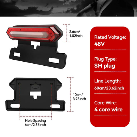 Ultra Bright E Bike Rear Light With 13 LED Beads For Night Riding 48V Tail Light USB Chargeable With SM Connector High Visibility For City And Mountain Roads Back Road Safety Taillight For Safer Rides In Any Weather