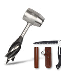 Hand Auger Drill For Survival Gear And Shelter Building, Folding Saw Included, Wooden Rocket Stove Making Kit, 1 Inch Drill Peg And Scotch Eye Maker, Settlers Wrench For Camping And Outdoor Bushcraft