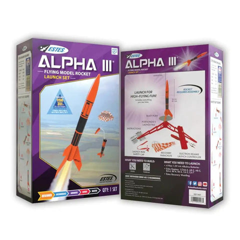 Packaging of Alpha III Beginner Rocket Building Kit For Ages 10 And Up With Launch Pad And Controller Easy Build Model Rocket Set