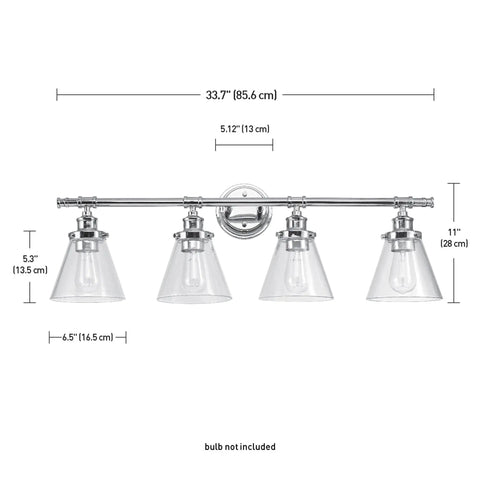 Dope Vintage Modern Chrome Vanity Light Fixture With Four Lights And Glass Shades Fully Dimmable Bulbs Not Included Wide 33.69 Inch