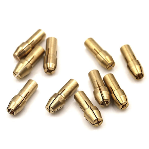 Heavy Duty Brass Micro Collet Chuck Adapter Set For Dremel Rotary Tools 0.5 To 3.2mm showing multiple brass adapters.