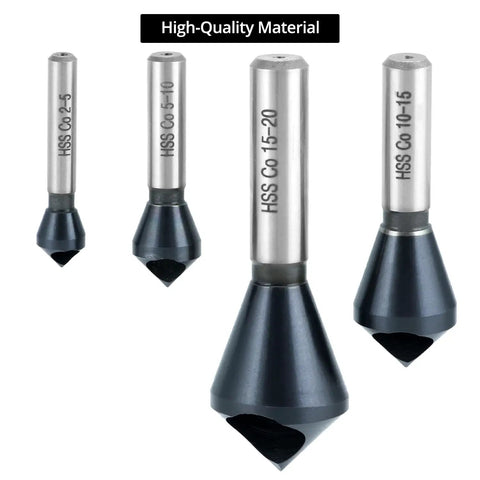 Four Piece Cobalt Countersink Chamfer Tool Set Single End M35 High Speed Steel 90 Degree Cutting Angle Beefy Metalworking