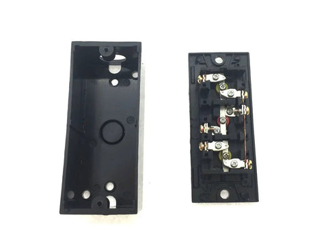Inside view of Heavy Duty Push Button Switch for Rolling Doors Up Down Stop 600V 3A Momentary Black Plastic Three Button Panel