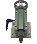 Precision Cnc Rotary Axis Tailstock With Adjustable Moving Center For Wood Routing, 50mm stroke on mounted metal base.