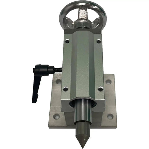 Precision Cnc Rotary Axis Tailstock With Adjustable Moving Center For Wood Routing, 50mm stroke on mounted metal base.