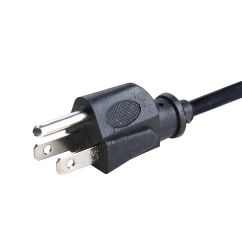 Close-up of plug end of 25 Ft Retractable Extension Cord Reel With 3 Outlets 16 AWG 3 Conductor SJTW Power Cable For Indoor And Outdoor Use UL Listed Safety