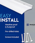Heavy Duty Exterior Door Rain Drip Guard With Slick White Aluminum Finish Universal Over Door Drip Cap Rain Deflector For Windows And Doors No Sweat DIY Install with pre-drilled holes and screws included.