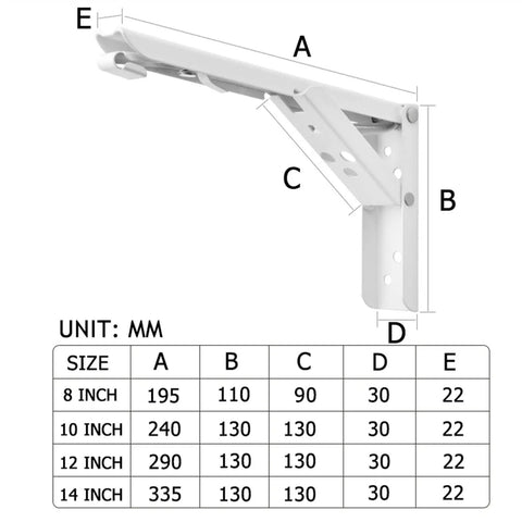 Slick Fold Away Corner Brackets For Wall Shelves And Tables Heavy Duty Support With No Sweat Screw Setup Straight Up Easy Hidden Triangle Mount White 14 Inch Pair dimensions chart