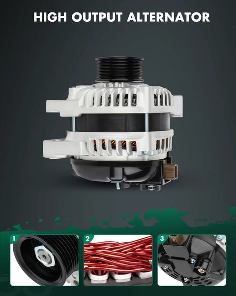 Ride Ready Alternator Replacement For Honda Accord 2008 2012 And Acura TSX 2009 2014 showing external view with pulley and internal fan.