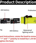 Underwater Dive Light 180LM LED Flashlight for scuba, snorkeling with open battery compartment and waterproof features.