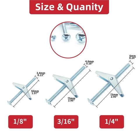 Heavy Duty Hollow Wall Anchors Kit With 20 Pieces For Drywall And Ceiling Mounts Easy To Install Toggle Bolts And Wing Nut Set