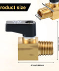 Product size of Two Pack Brass Air Compressor Drain Valves 1 Quarter Inch NPT with black handle and thread specifications