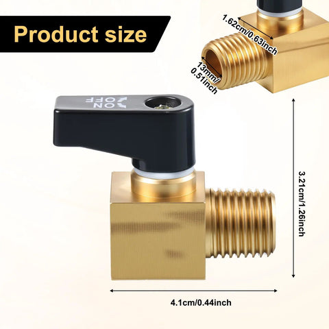 Product size of Two Pack Brass Air Compressor Drain Valves 1 Quarter Inch NPT with black handle and thread specifications