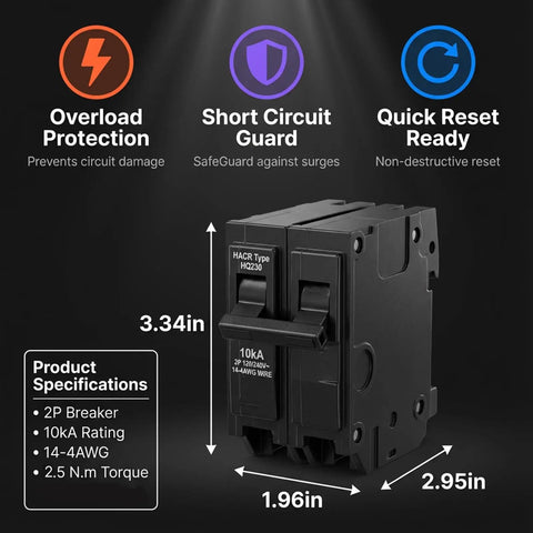 Image of a 2 Pole 60A Thermal Magnetic Miniature Circuit Breaker Plug In Panel Mount With Tool Free Install and 10KA Breaking Capacity