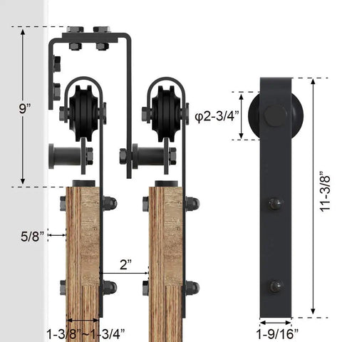 Heavy Duty Metal Sliding Barn Door Hardware Kit For Bypass Systems, 4Ft To 16Ft Rail, Wall Mount Bracket For Double Wooden Doors, Frosted Black Carbon Steel, Fireproof, Waterproof, Rustproof, Easy Install