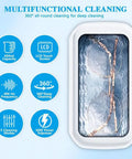 Powerful 48KHz Ultrasonic Cleaner For Jewelry And Delicate Finds, 12oz Stainless Cleaning Pod, glasses submerged in cleaning solution