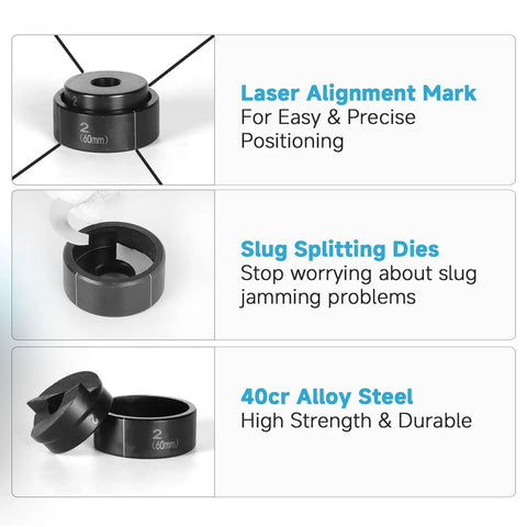 Hydraulic Knockout Punch Set 10 Ton For Electrical Conduit Holes With Six Dies 2-inch Slug Splitting Dies, Laser Markings