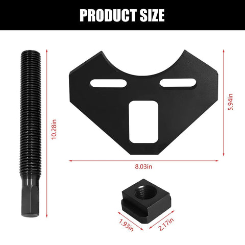 Sandfren black three-piece car hub remover tool kit with long threaded rod and mounting plate for 5–8 lug hubs.