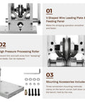 V-shaped wire leading plate and high pressure roller components of Heavy Duty Electric Copper Wire Stripping Machine For Scrap Recycle With Manual Control Option Efficient Cable Stripper Cutting Diameter Range 2-25mm Fast And Easy Tool For Hot Wires Quick Cleanup.