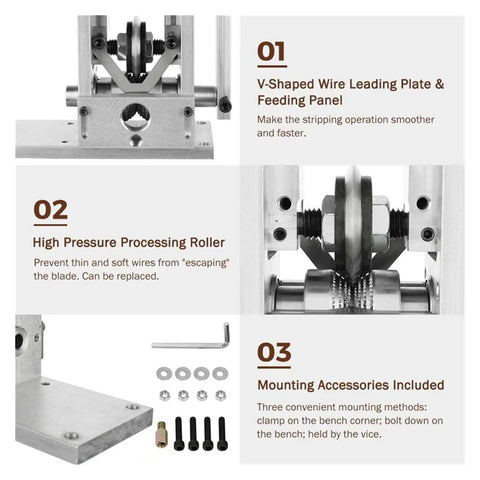 V-shaped wire leading plate and high pressure roller components of Heavy Duty Electric Copper Wire Stripping Machine For Scrap Recycle With Manual Control Option Efficient Cable Stripper Cutting Diameter Range 2-25mm Fast And Easy Tool For Hot Wires Quick Cleanup.