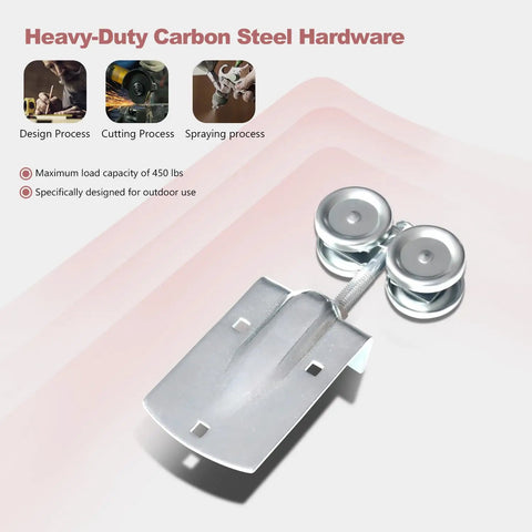 Premium 24ft Heavy Duty Galvanized Steel Exterior Sliding Barn Door Hardware Kit Featuring Rust Free Track Rollers close-up of pulley