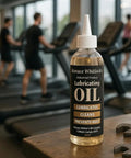 Front view of a 120 ml Rugged Industrial Lubricating Oil For Tools And Machinery With Rust Prevention bottle on a gym surface.