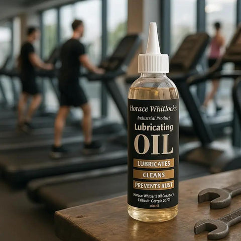 Front view of a 120 ml Rugged Industrial Lubricating Oil For Tools And Machinery With Rust Prevention bottle on a gym surface.