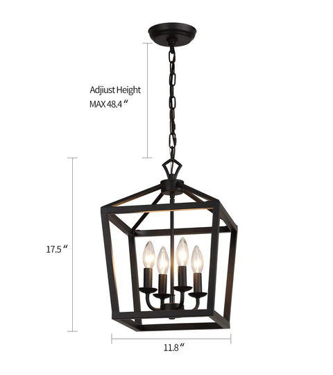 Farmhouse Rustic Black Lantern Chandelier Hanging Light Fixture With Four Lights For Kitchen Island And Dining Room Hallway Entryway Foyer UL Listed Dope Wrought Iron Vintage Industrial Lamp