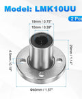 LMK10UU Linear Ball Bearings 10mm Bore 19mm OD 29mm Long Round Flange Bushing dimensions 2 pcs pack for 3D printers.