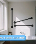 Heavy Duty Industrial Pipe Stair Handrail Black Wall Mount Safety Grab Bar For Indoor Outdoor Steps With Full Mounting Kit, multi-angle installation in bathroom.