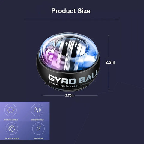 Gyro Ball Wrist Exerciser For Forearm Strength And Hand Therapy, Torque Ball Training Aid, Easy Start Spin Ball, Premium Black Gear For Rehab, Fitness And Grip Strength, 2.76in size