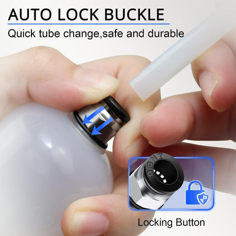 Hands using the auto lock buckle feature on the Pro DIY Ready 200cc Manual Fluid Extractor And Fill Syringe For Cars