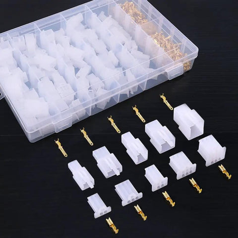 580 Piece Wire Connector Kit With 2.8mm Pitch Male And Female Plug Housings Pin Headers And Crimp Terminals displayed on black surface