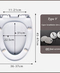 Dimensions of Silent Soft Close No Sweat Quick Release Oval Toilet Seat With Adjustable Zinc Hinge, showing fittings for easy installation.