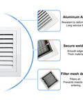 Solid Build Aluminum Louvered Access Panel Door With Built In Filter Grid And No Sweat Hinge Setup For Crisp Drywall Flush And Sweet Breeze Flow Measuring Eighteen By Twenty Four Inches close-up of filter mesh and aluminum design features