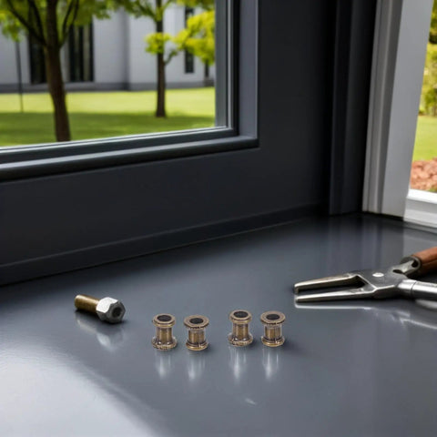 Legit 4 Pack Heavy Duty Gold Metal Lamp Pipe Coupler Adapter Connects Fixture Threads Perfectly For Your Next Sick DIY Lighting Projects With Heat Resistant Zinc Alloy Build Holds Tough So You Can Skip The Tools Get It Done Right No Sweat. Four zinc alloy lamp couplers on a table
