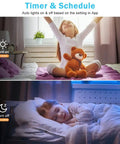 Child waking up with Smart LED recessed light timer from 2 Inch Smart LED Recessed Light Kit With 5W RGB Color Changing And CCT 2700K To 6500K, Dimmable, WiFi Control, Alexa And Google Home Compatible, 120V, Aluminum Heat Diffusion, Includes LED Driver, 6 Pack in bedroom.