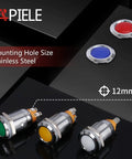 Multi Color 12mm Indicator Light Set With Waterproof IP67 Metal Housing, 12V AC DC LED Pilot Dash Lamps, Concave Head, High Brightness LEDs, Fits Cars Trucks Boats, Red Green Blue Yellow White, 5 Pack, stainless steel 12mm mount