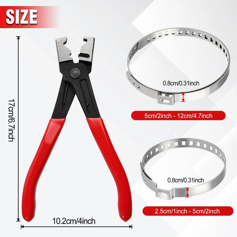 9 Pcs Hose Clamp Pliers With CV Boot Clamp Kit Includes 1 Hose Clamp Pliers, 4 Small Clamps 25-50mm, 4 Large Clamps 50-120mm For Clic And Clic R Type Collars Universal Drive Shaft CV Boot Auto Repair Tools For Most Cars
