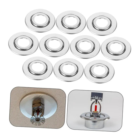 Twenty Pack Heavy Duty Stainless Steel Double Disc Escutcheon Plates For Fire Sprinkler Heads displayed with clear detail showing trim guards.