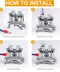 Installation steps for DIN Rail Terminal Block With Screw Clamp, 600V Rating, 20A Max, Handles 24 To 12 AWG Wires