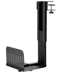 Big Time Space Saver Heavy Duty Clamp Under Computer Tower Stand adjusts to CPU cases, durable black metal design.