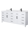 Killer 84 Inch Double Bathroom Vanity In White With Hella Smooth Cultured Marble Countertop And Undermount Square Sinks Paired With Sleek Matte Black Hardware