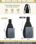 Dimensions of medium and large Everyday Crossbody Bag For Men And Women With Convertible Shoulder Strap, black.