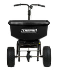 100 Pound Pro Grade Turf Spreader For Contractors With Weatherproof Poly Hopper, Enclosed Acetal Gear, Black Front View