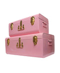 Two Dope Vintage Style Metal Storage Trunks With Gold Handles And Locks, Space Saving Organizer For Home Dorm And Office