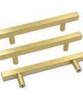 Three 30 Pack Gold Cabinet Handles 5 Inch Brushed Brass T Bar Drawer Pulls For Kitchen Cabinets And Drawers side by side