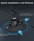 6 Inch Suction Cup Mount With Ball Head Magic Arm for action cameras on car windshield, quick installation and release features.