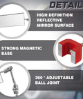 Rectangular Magnetic Inspection Mirror 4x2 Inches With Dual 360-Degree Adjustable Joints, Welding And Mechanical Repair Mirror, Lightweight 0.2kg Magnetic Base, Fits Narrow Spaces, Handy For Repairs, Value Pack 1, red magnetic base and joint detail